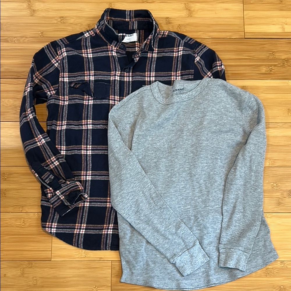 Old Navy Navy Plaid and Gray Shirt Set Boys XL 14-16